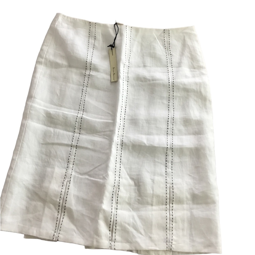 NWT Susan Bristol White Linen Skirt with Black Embroidery Size 10